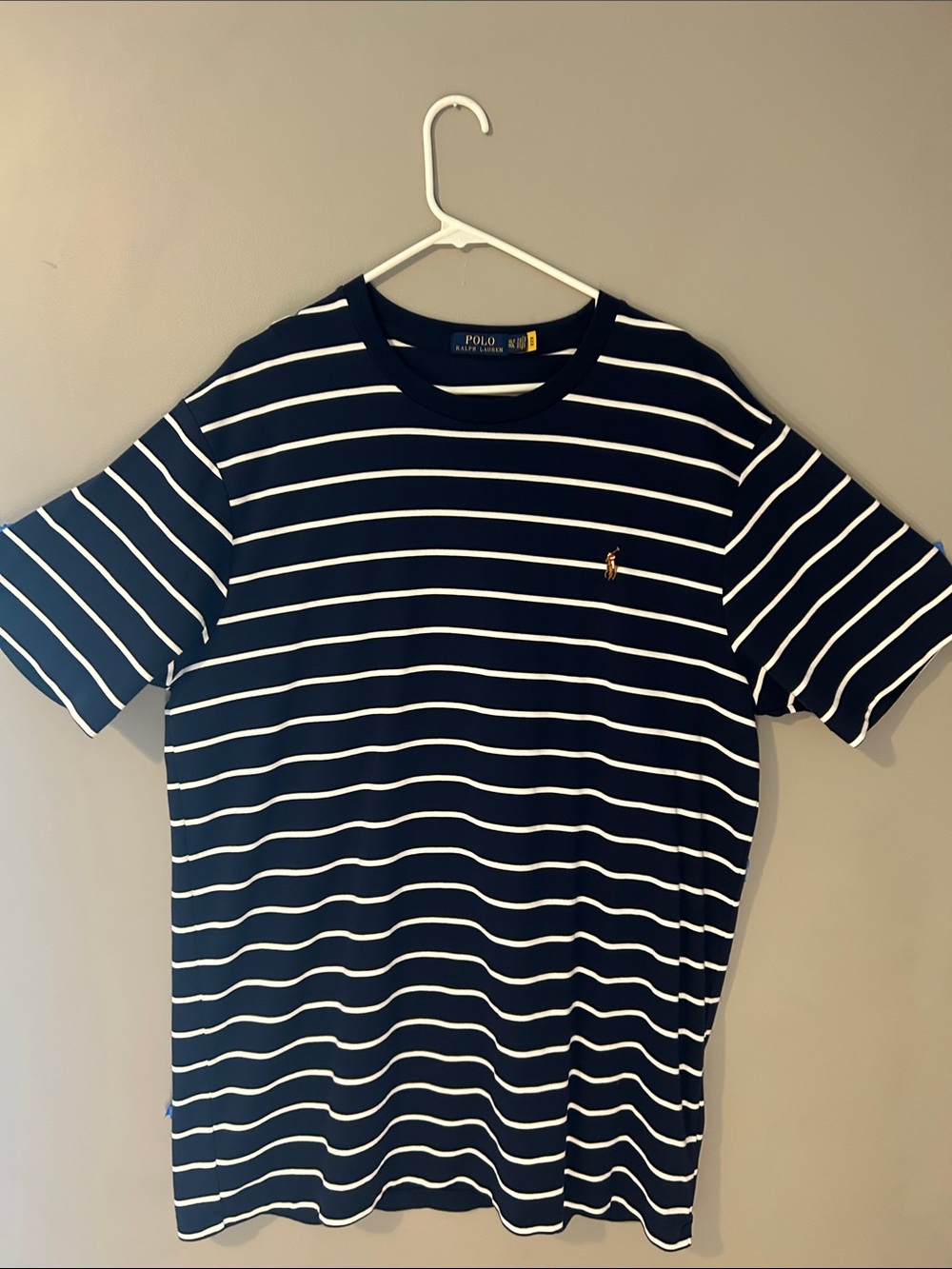 Polo by Ralph Lauren Men's Navy & White Striped Crew Neck T-Shirt - XLT